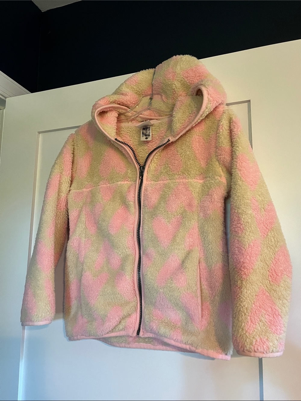 Hanna Andersson Pink & Cream/ yellow Heart Fleece marshmallow Hoodie size 6-7